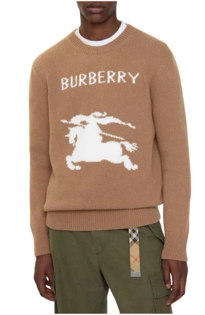 Burberry Wool And Cashmere Pullover With Ekd In Brown