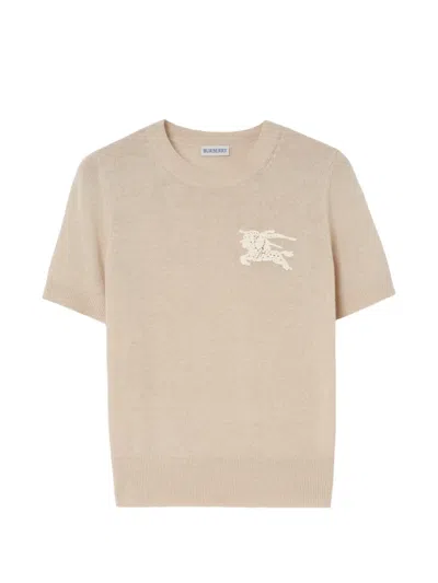 Burberry Wool Blend Crew Neck Short Sleeve Sweater In Neutral