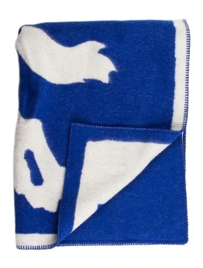 Pre-owned Burberry Ekd Wool Throw Blanket In Blue