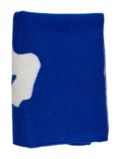 Pre-owned Burberry Ekd Wool Throw Blanket In Blue