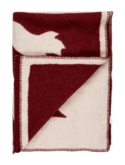 Pre-owned Burberry Ekd Wool Throw Blanket W/ Tags In Red