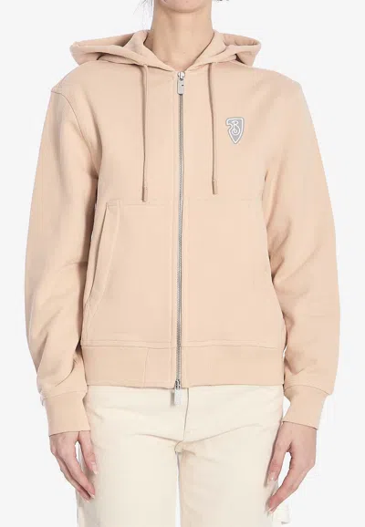 Burberry Ekd Zip-up Hooded Sweatshirt In Beige
