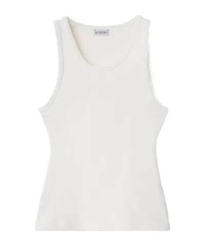Burberry Ekd-patch Ribbed-knit Sleeveless Tank Top In White