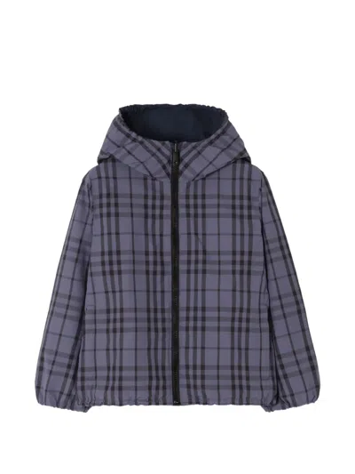 Burberry Kids' Ekd-print Checked Reversible Jacket In Blue