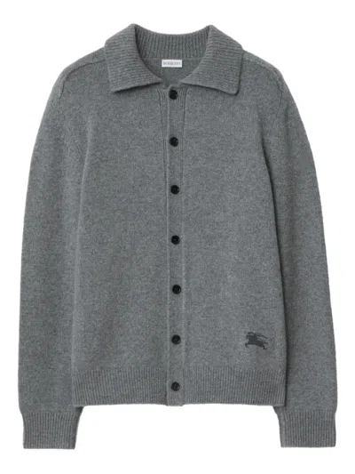 Burberry Elbow-patch Equestrian Cardigan In Gray