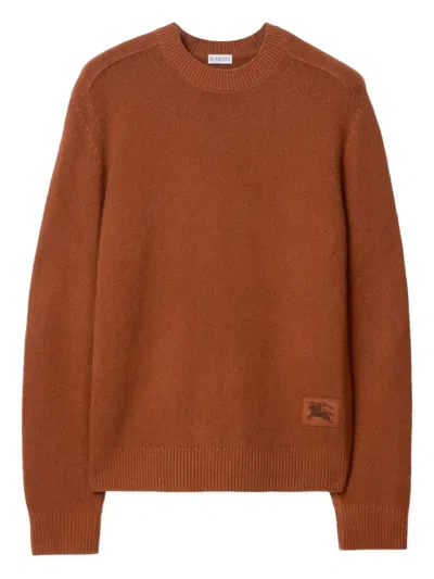 Burberry Elbow-patch Equestrian-knight Cashmere Sweater In Brown