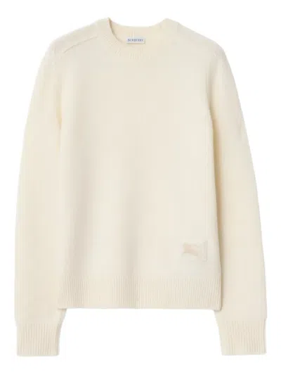 Burberry Elbow-patch Equestrian-knight Sweater In Neutral