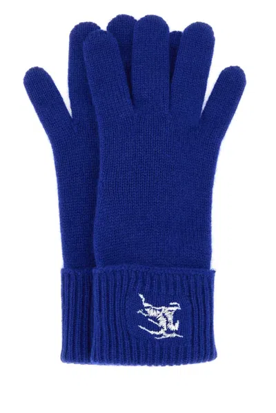 Burberry Electric Blue Cashmere Blend Gloves In White