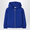 Burberry Electric Blue Cotton Hooded Sweatshirt With Ekd Logo In White