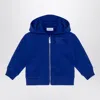 Burberry Electric Blue Cotton Hooded Sweatshirt With Ekd Logo In White