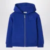 Burberry Electric Blue Cotton Hooded Sweatshirt With Ekd Logo In White