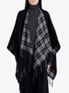 Burberry Fringed Reversible Wool Cape In Black