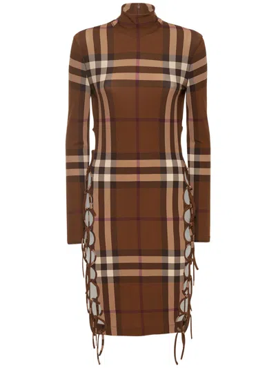 Burberry Licia Check Viscose Jersey Midi Dress In Brown