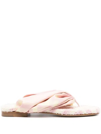 Burberry Check Print Leather Thong Sandals In White