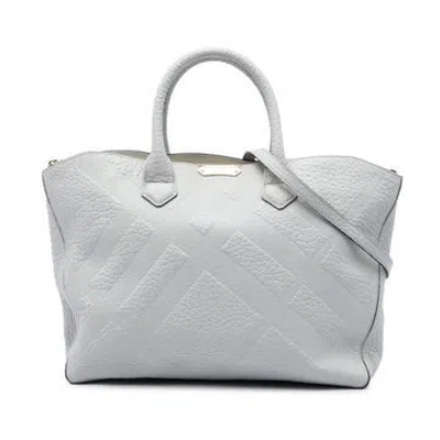 Pre-owned Burberry Elephant Embossed Calfskin Check Dewsbury Satchel In Grey