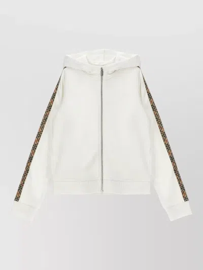 Burberry Elin Terrycloth Cotton Hoodie Check Tape In White