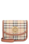 Burberry Tartan Motif Beige Mini Crossbody Handbag With Embellished Button Fastening In Beige