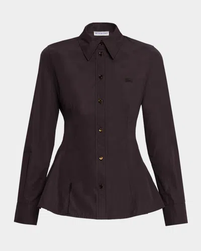 BURBERRY ELIZA LONG-SLEEVE PEPLUM BUTTON-DOWN SHIRT
