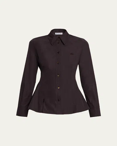 Burberry Eliza Long-sleeve Peplum Button-down Shirt In Brown