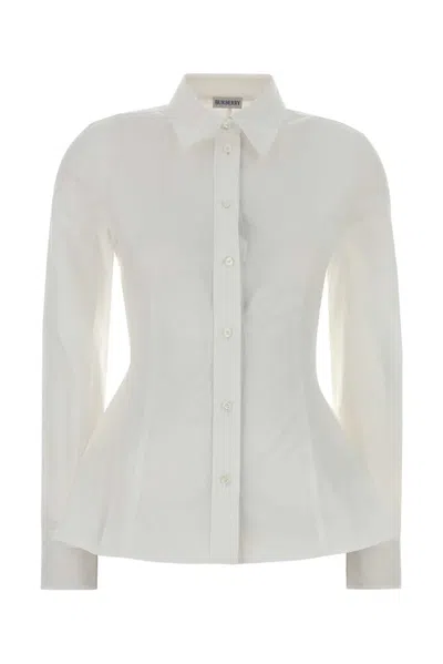 Burberry Poplin Shirt Straight Cut Tailored Collar Long Sleeves In White