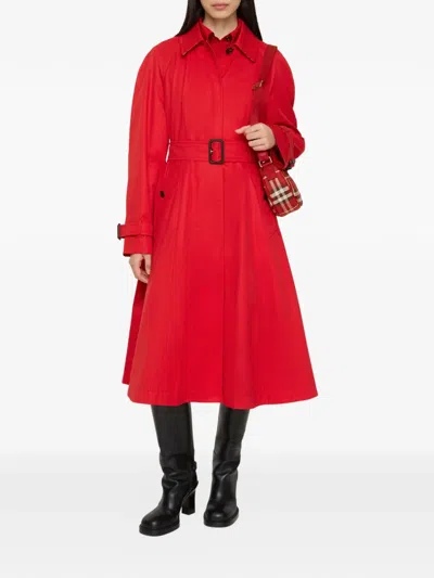 Burberry Long Gabardine Ellingham Fit-and-flare Car Coat In Red