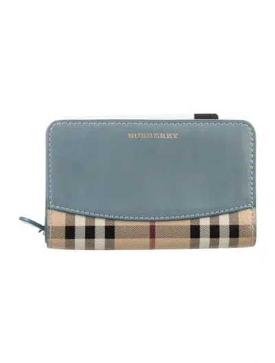 Pre-owned Burberry Elmore Haymarket Check Pattern Wallet In Blue