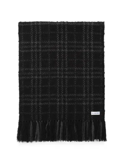 Burberry Cashmere-silk-wool Embellished Check Scarf In Black