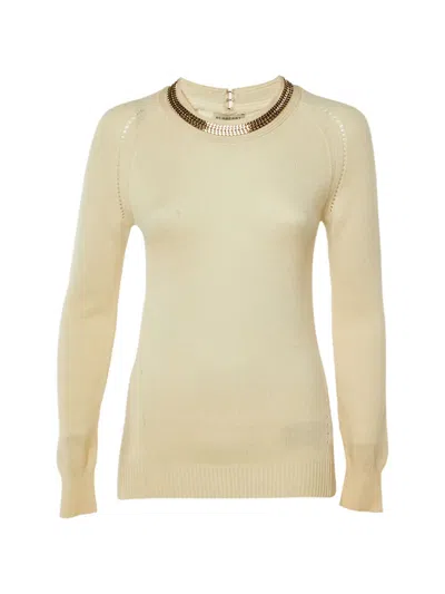 Pre-owned Burberry Embellished Collar Sweater In Neutral
