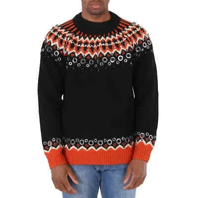 Pre-owned Burberry Embellished Fair Isle Wool Sweater In Black