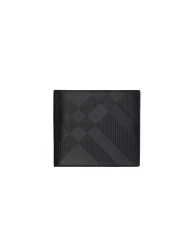 Burberry Embossed Check Bifold Coin Wallet In Black