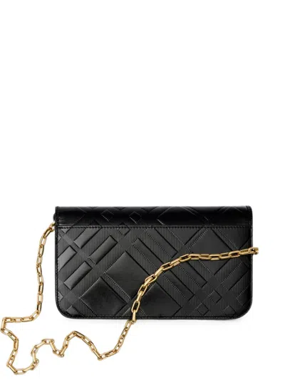 Burberry Embossed Check Chain Strap Wallet In Black