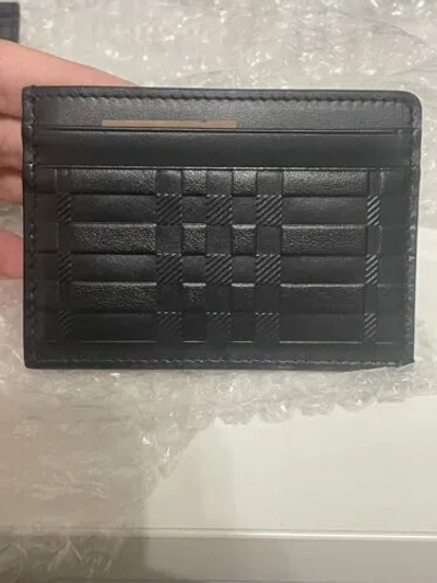 Pre-owned Burberry Embossed Check Leather Card Case Wallet $300 100% Authentic ??? In Black