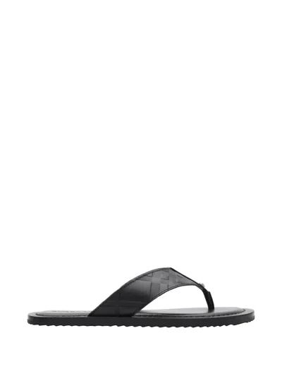 Burberry Embossed Check Leather Pavilion Sandals In Black