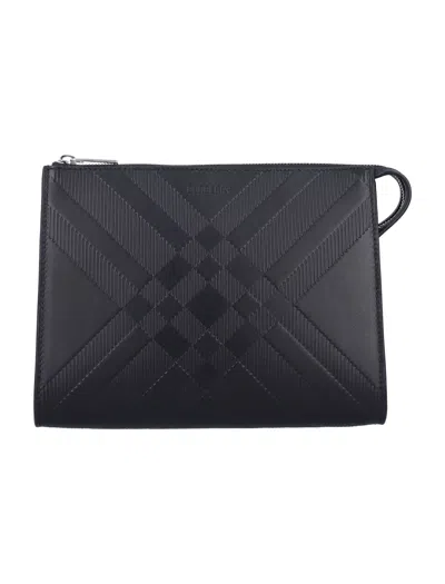 Burberry Embossed Check Leather Pouch