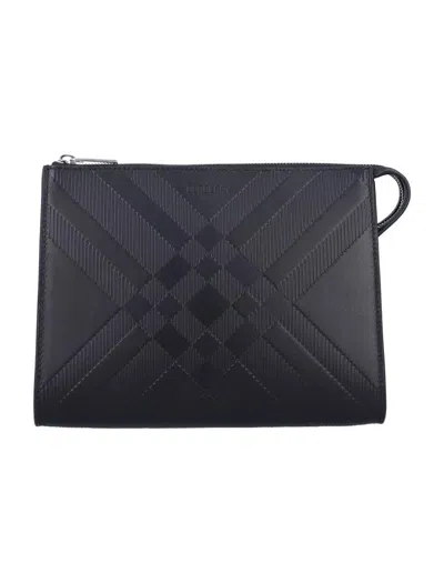Burberry Embossed Check Leather Pouch