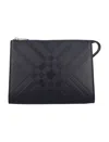 Burberry Men's Embossed Check Leather Pouch In Black