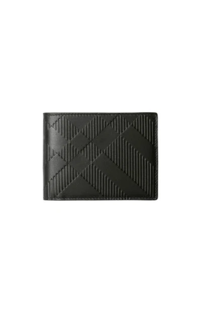 Burberry Embossed Check Slim Bifold Wallet In Black
