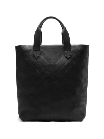 Burberry Embossed Check Tote Bag In Black