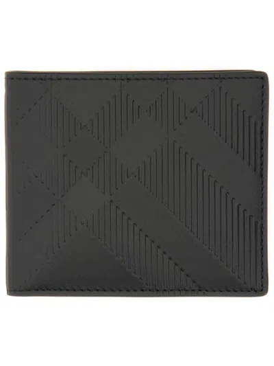 Burberry Embossed Check Wallet In Black