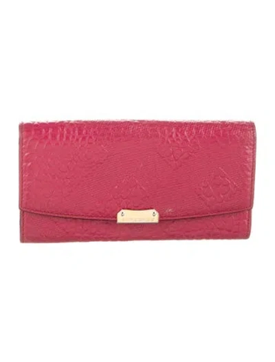 Pre-owned Burberry Embossed Leather Animal Print Continental Wallet In Red
