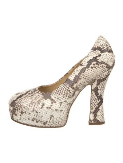 Pre-owned Burberry Embossed Leather Animal Print Pumps In Brown