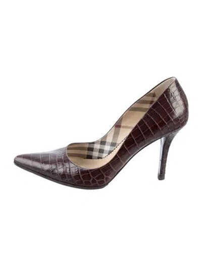 Pre-owned Burberry Embossed Leather Animal Print Pumps In Brown