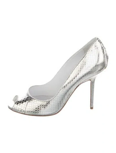 Pre-owned Burberry Embossed Leather Animal Print Pumps In Silver