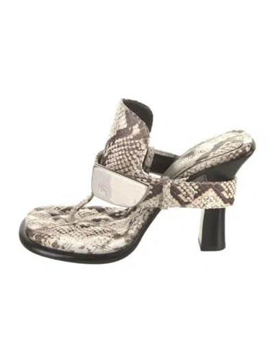 Pre-owned Burberry Embossed Leather Animal Print Slides In Brown