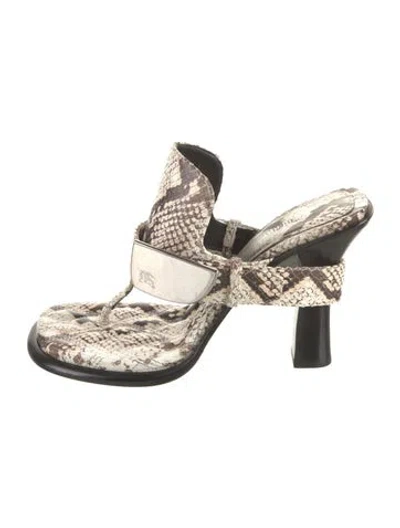 Pre-owned Burberry Embossed Leather Animal Print Slides In Brown