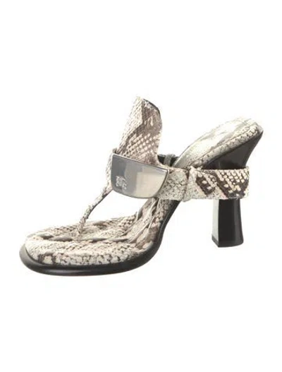 Pre-owned Burberry Embossed Leather Animal Print Slides In Neutral