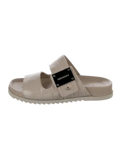 Pre-owned Burberry Embossed Leather Animal Print Slides In Neutral