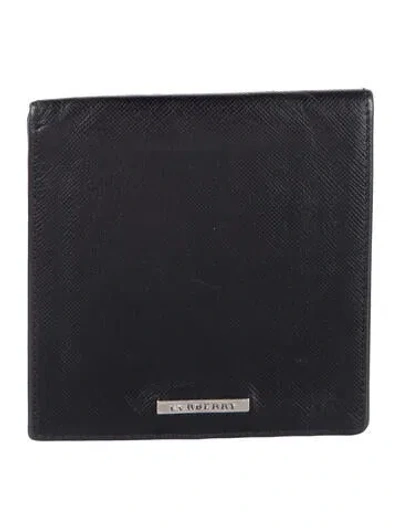 Pre-owned Burberry Embossed Leather Bifold Wallet In Black