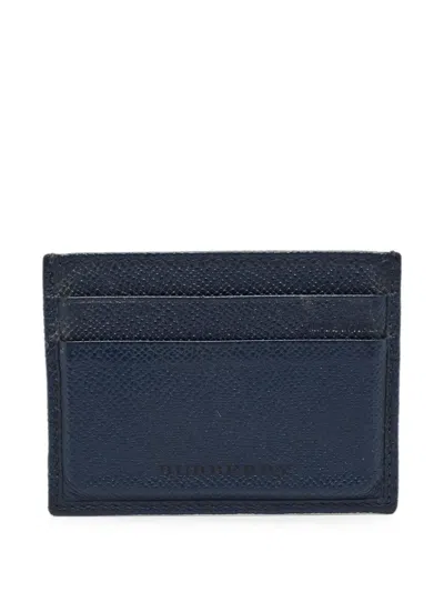 Pre-owned Burberry Embossed Leather Cardholder In Blue