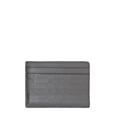 Burberry Embossed Leather Cardholder In Gray